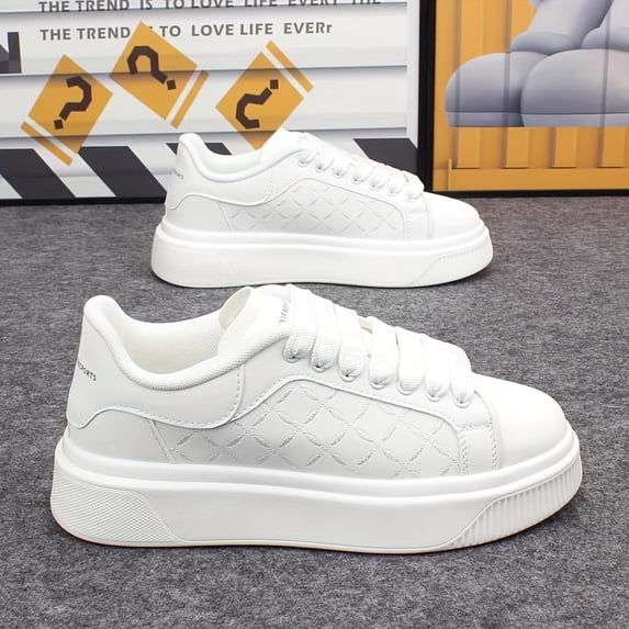 Men's Retro Minimalist Sneakers - Low-Top Lace-Up PU Upper, Cushioned Insole & PVC Sole, Solid Color (Suitable for) Gym, Training, Outdoor - Casual Athletic, Year-Round Wear