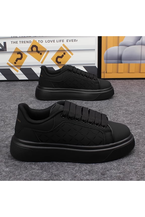 Men's Retro Minimalist Sneakers - Low-Top Lace-Up PU Upper, Outdoor - Casual Athletic, Year-Round Wear Cushioned Insole & PVC Sole, Solid Color (Suitable for) Gym, Training,