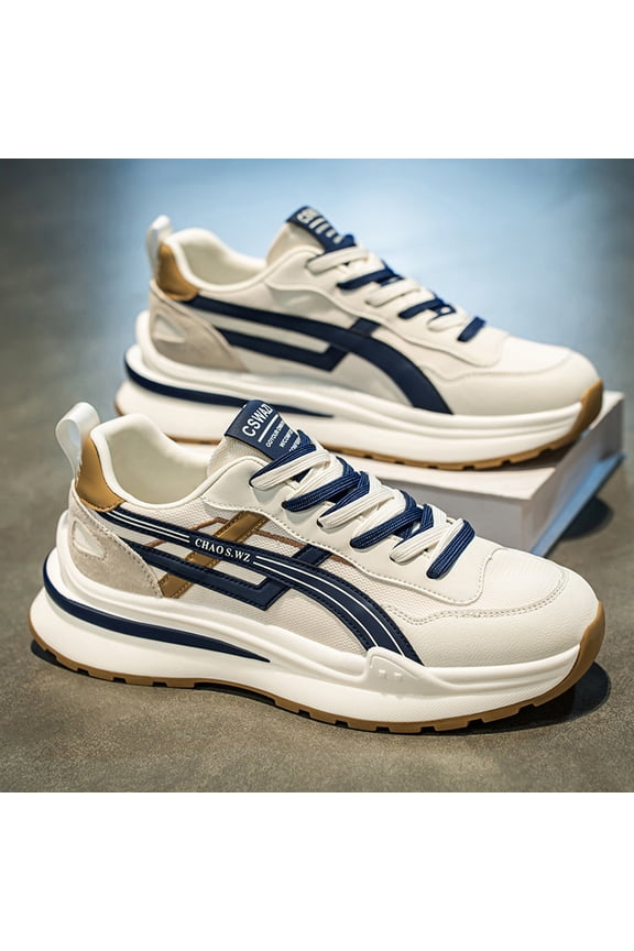 Men's Retro Navy Color Block Mesh Platform Running Sneakers