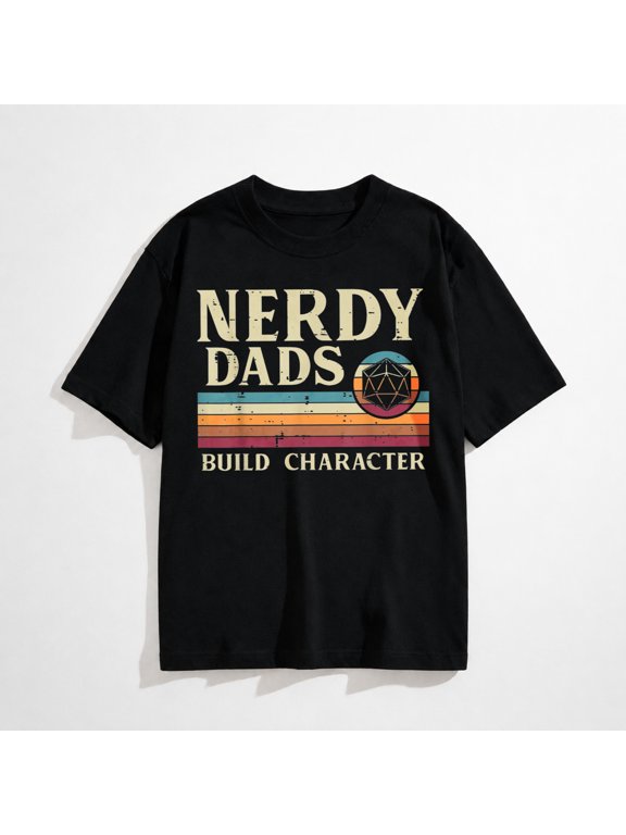 Men's Retro Nerdy Dad Graphic T-Shirt, Daddy Papa Casual Short Sleeve Tee