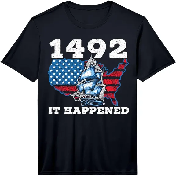 Men's Retro Patriotic 1492 Sailing Ship Graphic T-Shirt
