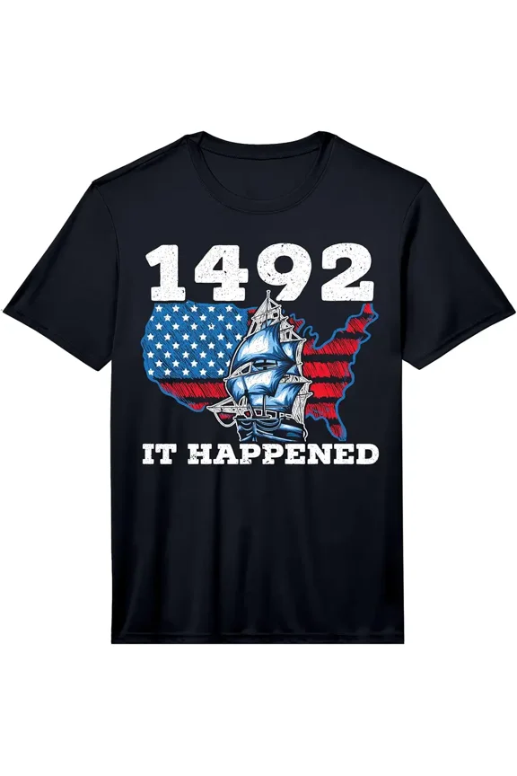 Men's Retro Patriotic 1492 Sailing Ship Graphic T-Shirt