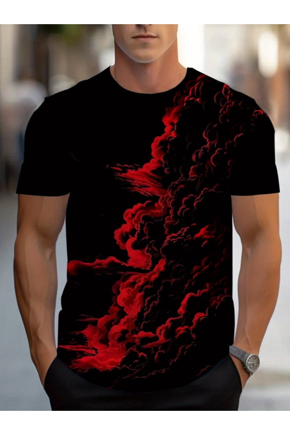 Men's Retro Pattern T-Shirt - Bold Red Flame Print, Lightweight and Durable Daily and Formal Shirt - Ideal Gift for Him, Machine Washable Clothing, Fashion Design, High Quality Fabrics, Casual Wear