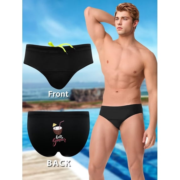 Men's Retro Print Brief Swimwear - Low Waist Design Beach Vacation Swimsuit