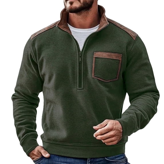 Men's Retro Quarter Zip Pullover Collared Neck Long Sleeve Pocketed Athletic Casual Comfort Fit Sweatshirt Sweat Shirts Athletic Top Lightweight Basic Pullover Shirts