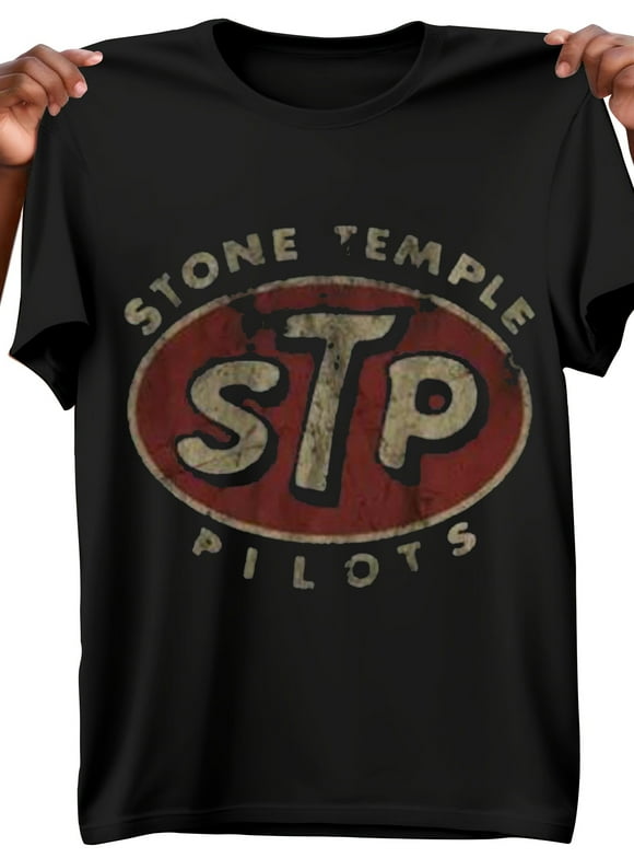 Men's Retro STP Stone Temple Pilots Pattern T-Shirt - Casual Breathable Cotton, Short Sleeve, Loose Fit, Retro Band Logo Design, Perfect Gift for Music Fans, Rock T-Shirt