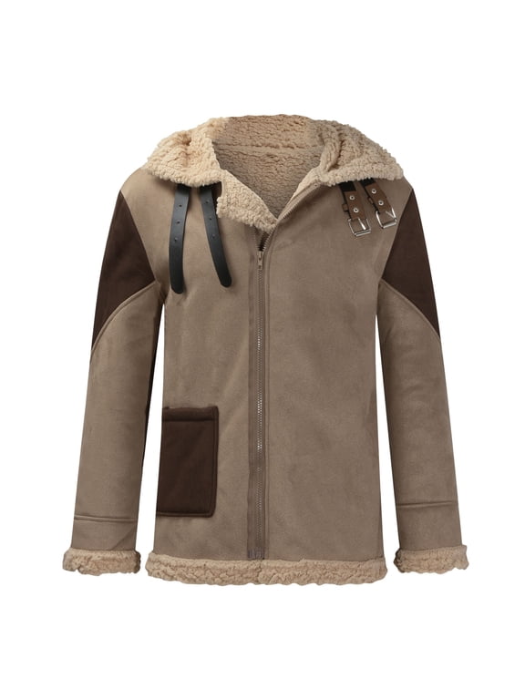 Men's Retro Sherpa Lined Faux Leather Jacket Slim Fit Shearling Sheepskin Aviator Bomber Jacket Winter Stylish Thick Coat