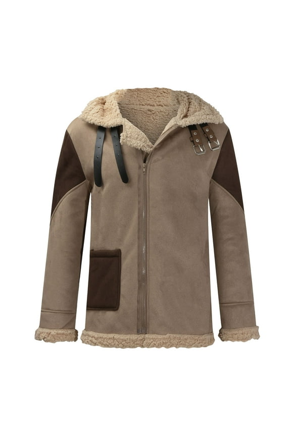 Men's Retro Sherpa Lined Faux Leather Jacket Slim Fit Shearling Sheepskin Aviator Bomber Jacket Winter Stylish Thick Coat