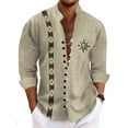 thumbnail image 1 of Men's Retro Shirt Vintage Style Stand Collar Long Sleeve Shirts Fashion Native Pattern Button Blouse Hawaiian Beach Top Beige A XXL, 1 of 6