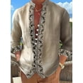 thumbnail image 1 of Men's Retro Shirt Vintage Style Stand Collar Long Sleeve Shirts Fashion Native Pattern Button Blouse Hawaiian Beach Top Gray 3XL, 1 of 6