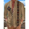 thumbnail image 1 of Men's Retro Shirt Vintage Style Stand Collar Long Sleeve Shirts Fashion Native Pattern Button Blouse Hawaiian Beach Top Khaki A XXL, 1 of 6