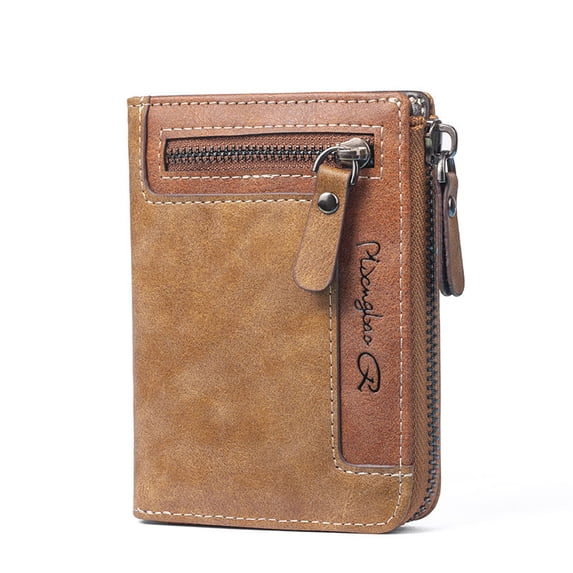 Men's Retro Short Leather Wallet,Genuine Leather Wallet for Men,Medium Size Multifunctional Zipper Card Holder,Ideal Gift for Him