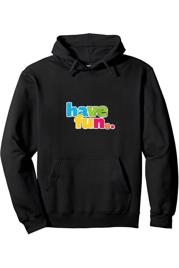 Men's Retro Slim-Fit Hoodie with "Have Fun" Text Print - Black Sweatshirt, Adjustable Hood & Long Sleeve, Soft Comfortable Fabric for Fall/Winter, Casual Wear, Parties & Outings - Funny Pullover with