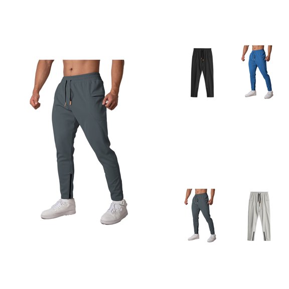 Men's Retro Slim Fit Sporty Loose Trouser with Zipper Pockets, Elastic Waist Drawstring, Casual Outdoor Cargo Jogger Pants for Athletic Hiking