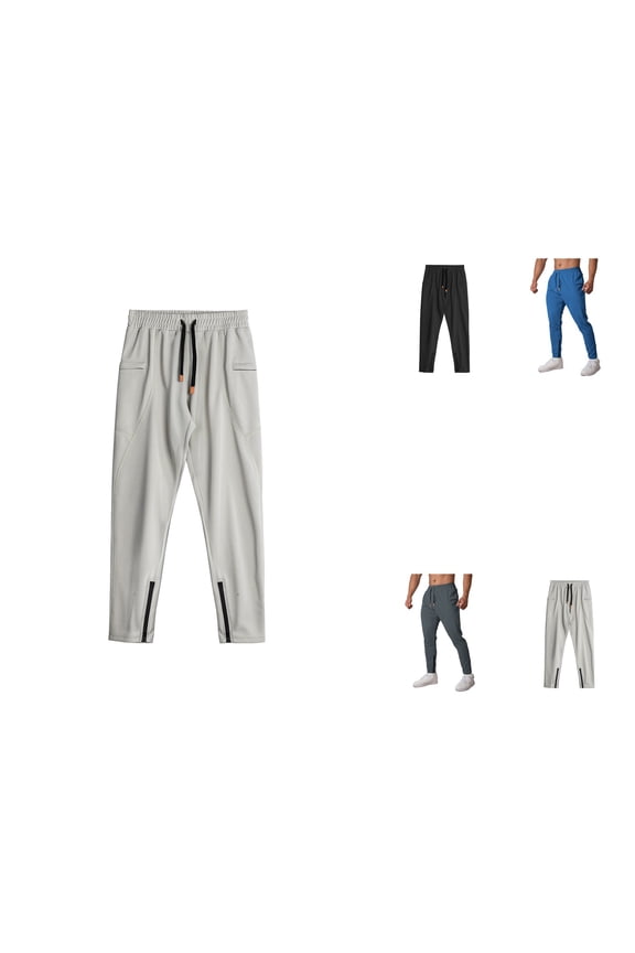 Men's Retro Slim Fit Sporty Loose Trouser with Zipper Pockets, Elastic Waist Drawstring, Casual Outdoor Cargo Jogger Pants for Athletic Hiking