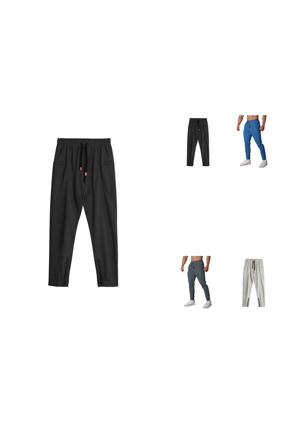 Men's Retro Slim Fit Sporty Loose Trouser with Zipper Pockets, Elastic Waist Drawstring, Casual Outdoor Cargo Jogger Pants for Athletic Hiking