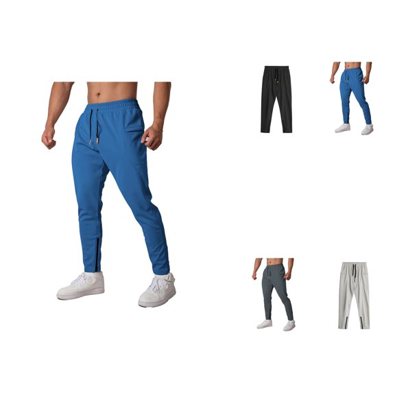 Men's Retro Slim Fit Sporty Loose Trouser with Zipper Pockets, Elastic Waist Drawstring, Casual Outdoor Cargo Jogger Pants for Athletic Hiking