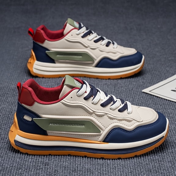 Men's Retro Sneakers - with White/Black/Navy/Red/Beige Color Options, ,Upper & Cushioned Cushioning, Low-Top Lace-Up Shoes All-Season Comfort for Casual, Gym, Outdoor - Vintage Streetwear Style
