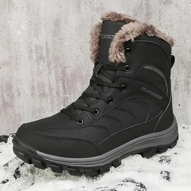 Men‘s Retro Snow Boots Leather Wearresistant Winter Warm Fleece