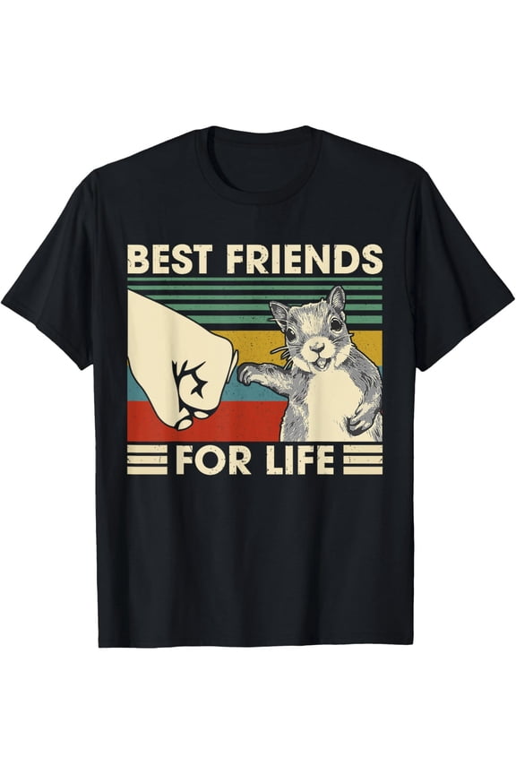 Men's Retro Squirrel Fist Bump Graphic T-Shirt - "Best Friendeve Round Neck Tee for Casual Summer & All-Season Wear, Squirrel Shirt, Leisure Clothing, Nostalgic Design, Machine Washable Fabric