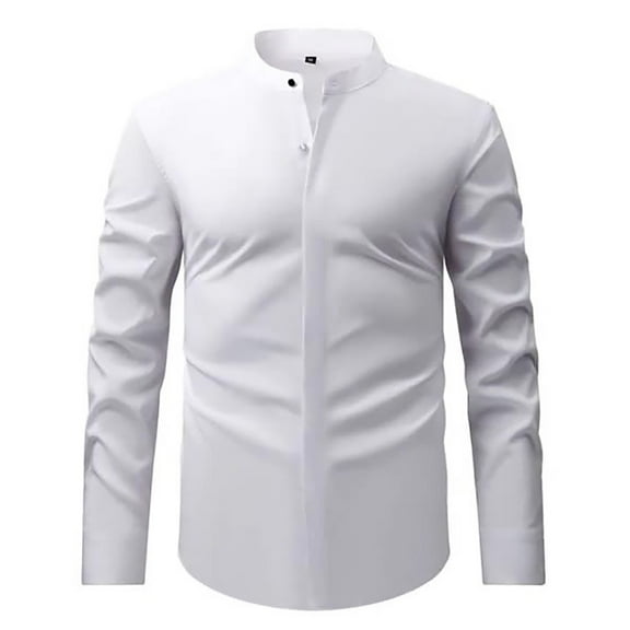 Men's Retro Stand Collar Long Sleeve Stretch Shirt Comfortable Business Casual Formal Wear Stylish Top Slim Fit Button Down Classic Daily Wear Mens Summer Lightweight Pullover Tee Shirts