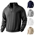 thumbnail image 1 of Men's Retro Stand Collar Zip-Up Sweatshirt, Casual Loose Fit Heavyweight Knit Jacquard Pullover, Fall Winter Long Sleeve Top,Navy,L, 1 of 8