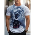 thumbnail image 1 of Men's Retro Steam Train Pattern T-Shirt - 100% Polyester Regular Short Sleeve Crew Neck, Breathable, Machine Washable for Summer Leisure Travelers, 1 of 6