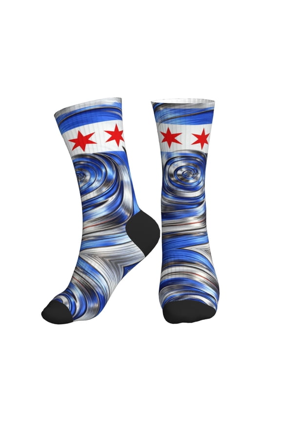 Men's Retro Style Chicagoan Flag Novelty Athletic Socks Women's Digital Printing Funky Patterned Crew Socks