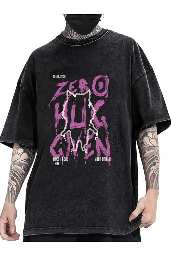 Men's Retro Style "Zero Huck" Pattern T-shirt | Embroidered design, distressed appearance, round neck, short sleeves