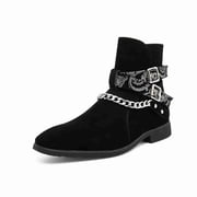Men's Retro Suede Ankle Boots with Chain & Buckle Straps - Punk Style Chain Detail Ankle Boots for Fall/Winter