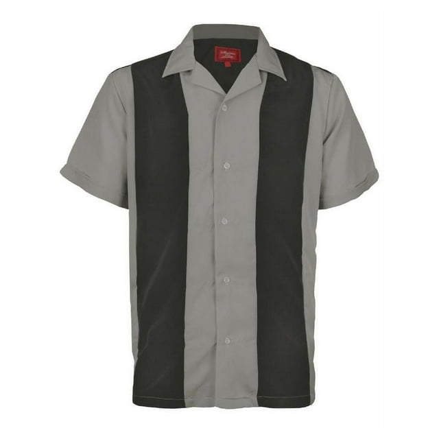 Men's Retro Two Tone Bowling Dress Shirt Dark Grey Stripe / Light Grey XL