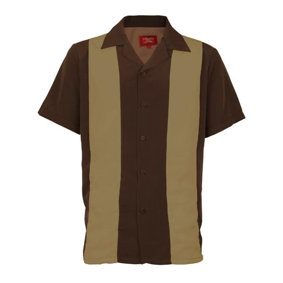 Men's Retro Two Tone Bowling Dress Shirt Moca Stripe / Brown Medium