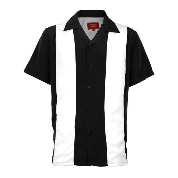 Men's Retro Two Tone Bowling Dress Shirt White Stripe / Black Large ...