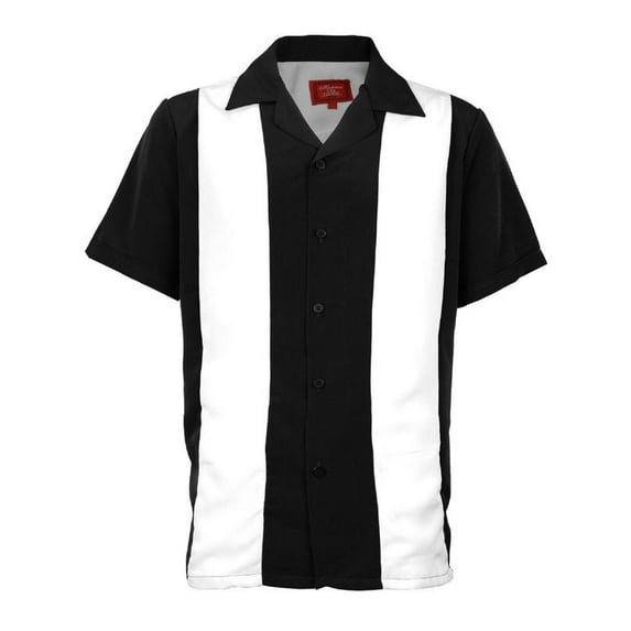 Men's Retro Two Tone Bowling Dress Shirt White Stripe / Black Small