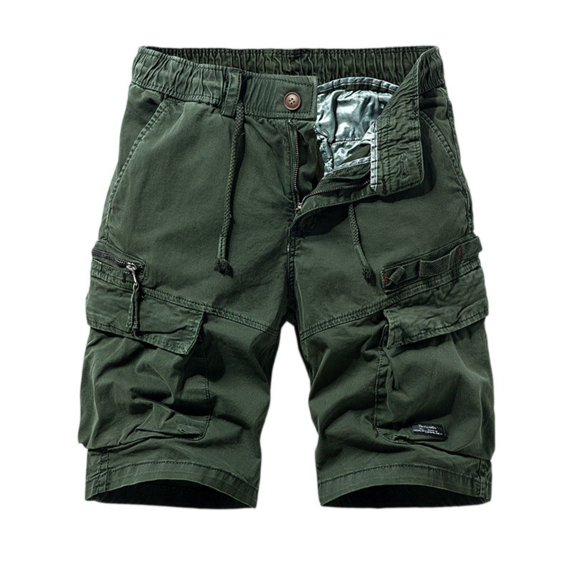 Men's Retro Vintage Cargo Shorts, Outdoor Work Short Pants with Multi-Pocket & Zipper Details, Durable Cotton Blend Casual Utility Shorts ,Army Green L