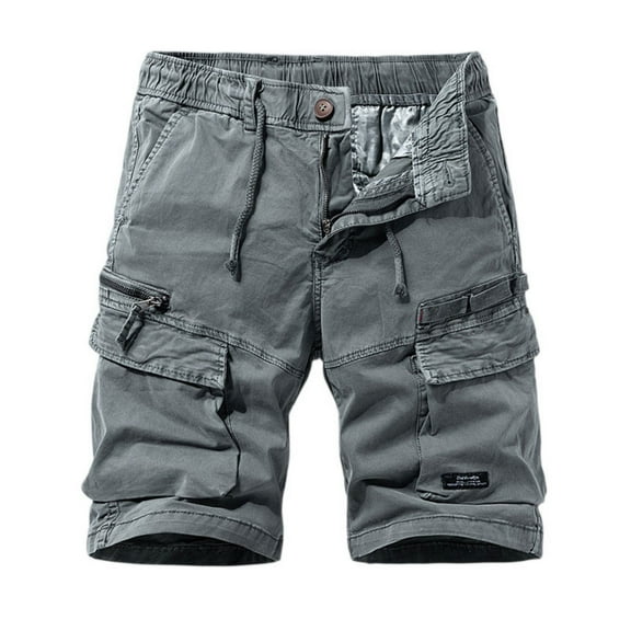 Men's Retro Vintage Cargo Shorts, Outdoor Work Short Pants with Multi-Pocket & Zipper Details, Durable Cotton Blend Casual Utility Shorts ,Gray L