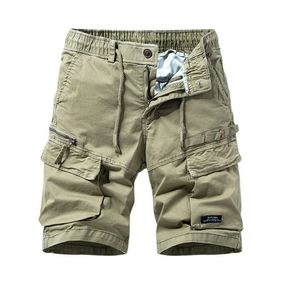 Men's Retro Vintage Cargo Shorts, Outdoor Work Short Pants with Multi-Pocket & Zipper Details, Durable Cotton Blend Casual Utility Shorts ,Khaki 2XL