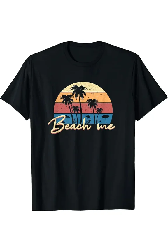 Men's Retro Vintage Palm Tree Sunset Beach Me Graphic T-Shirt
