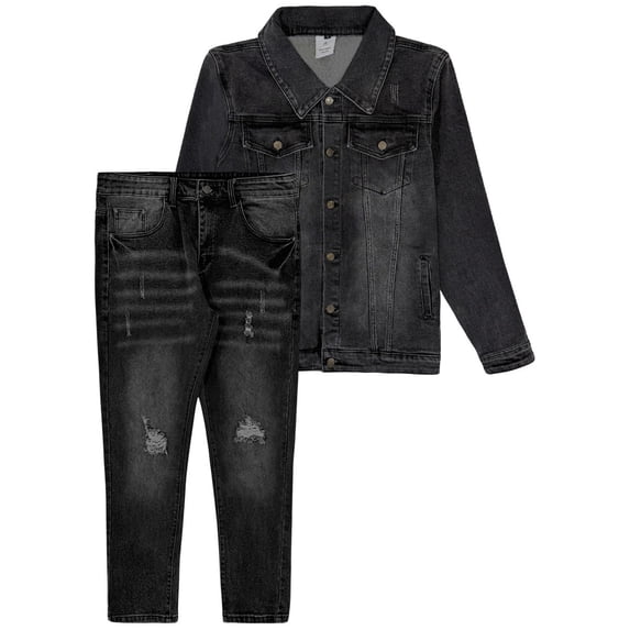 Men`s Retro Vintage Washed Ripped Denim Set