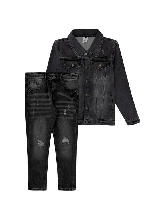 Men`s Retro Vintage Washed Ripped Denim Set