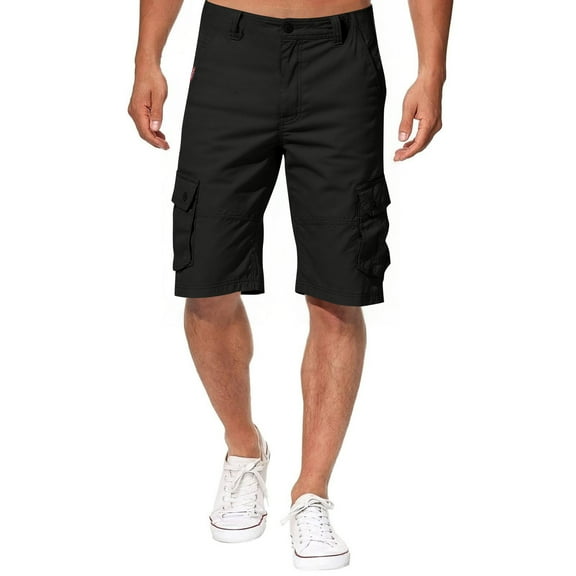 Men's Retro Washed 6-Inch Work Shorts, Straight-Leg Multi-Pocket Cotton Cargo Shorts with Vintage Distressed Finish ,Black S