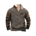 thumbnail image 1 of Men's Retro Western Sweatshirt - Zip-up Lapel with Personalized Print,XL,grey, 1 of 4