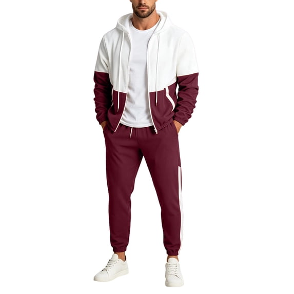 Men's Retro Windbreaker Tracksuits Set Long Sleeve Full Zip Running Sports Sweatsuit Color Block 2 Piece Outfits Commuting