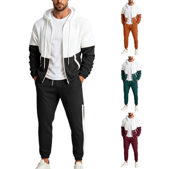 Men's Retro Windbreaker Tracksuits Set Long Sleeve Full Zip Running Sports Sweatsuit Color Block 2 Piece Outfits Commuting