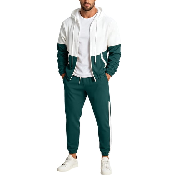 Men's Retro Windbreaker Tracksuits Set Long Sleeve Full Zip Running Sports Sweatsuit Color Block 2 Piece Outfits Commuting
