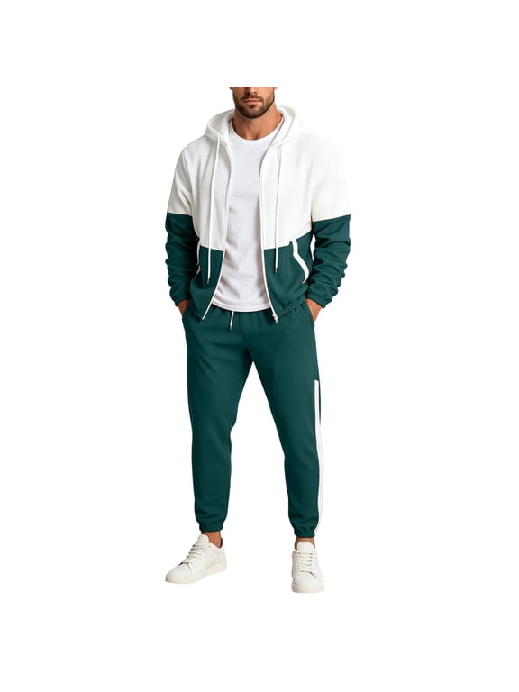 Men's Retro Windbreaker Tracksuits Set Long Sleeve Full Zip Running Sports Sweatsuit Color Block 2 Piece Outfits Commuting