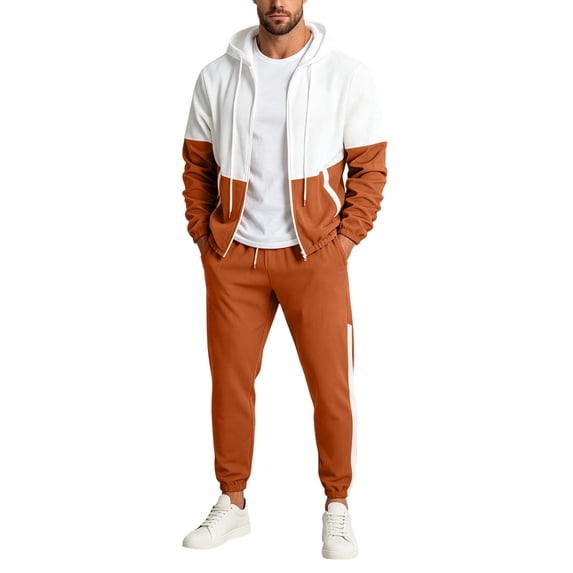 Men's Retro Windbreaker Tracksuits Set Long Sleeve Full Zip Running Sports Sweatsuit Color Block 2 Piece Outfits Commuting