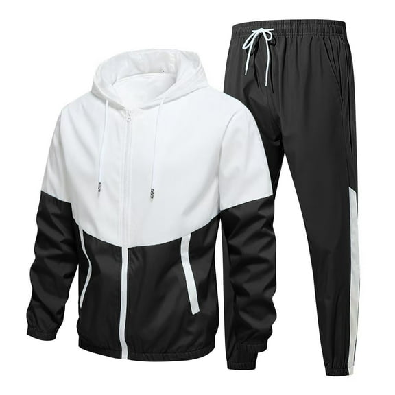 Men's Retro Windbreaker Tracksuits Set Long Sleeve Full Zip Running Sports Sweatsuit Color Block 2 Piece Outfits