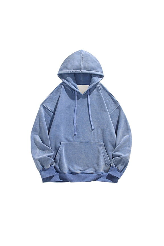 Men's Retro Wool Blend Hooded Sweatshirt Long Sleeve Solid Color Pullover for Autumn Winter Comfort Oversized Pullover Long Sleeve Crewneck Casual Tops