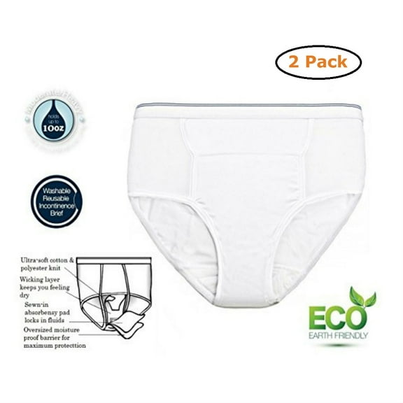 Men's Reusable Incontinence Brief 10oz - Size -Medium 34-36 - Pack of 2